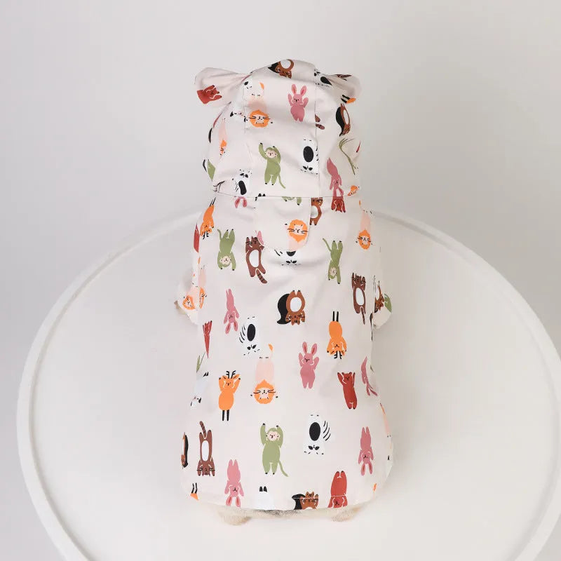 Beige cartoon design dog raincoat waterproof PU material pet clothing