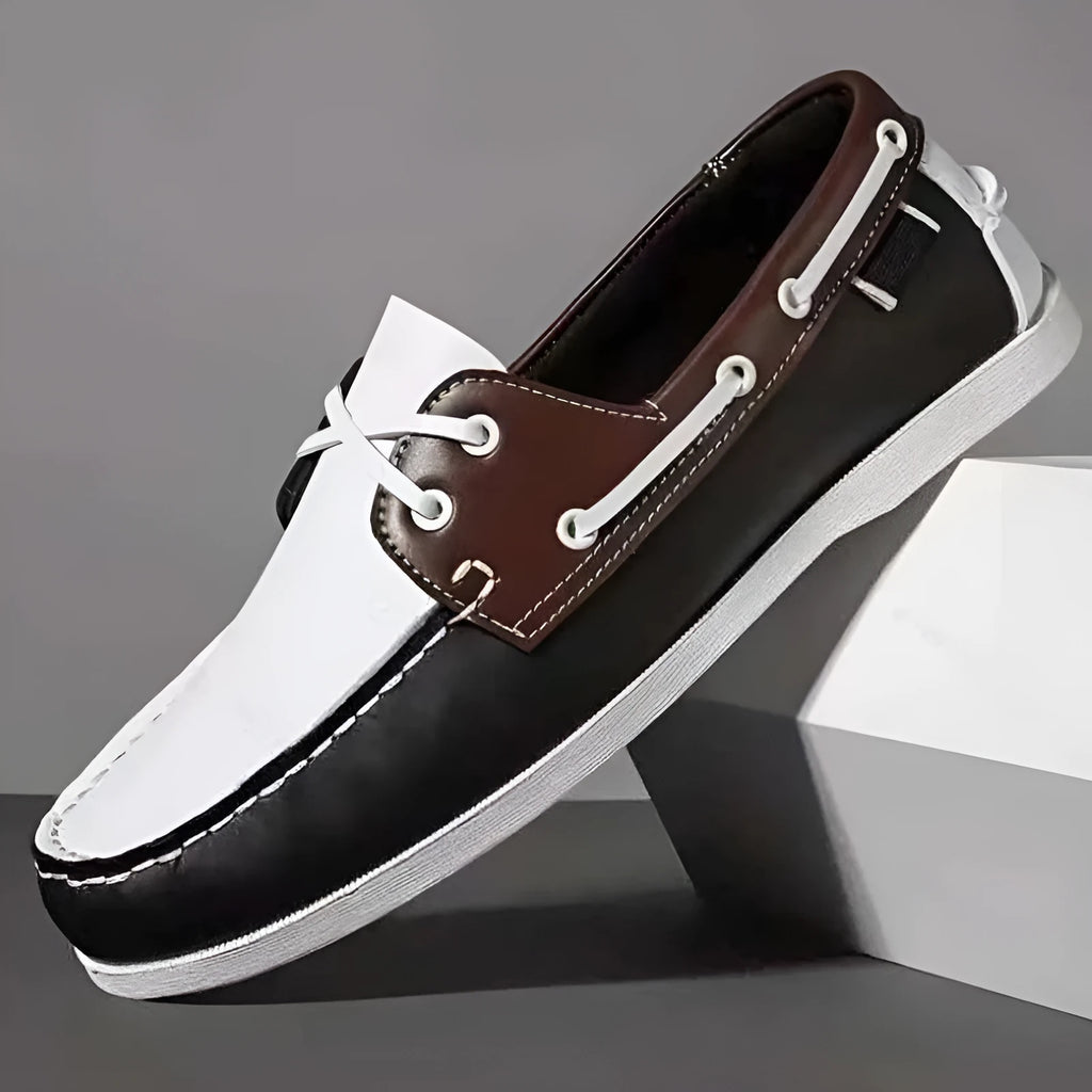 Men's British-style casual shoes with artificial PU upper in round toe design with flat heel