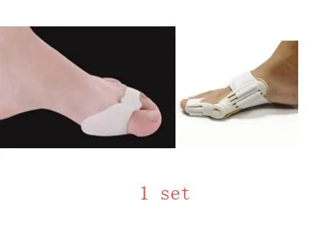 Silicone bunion corrector with double-hole SEBS toe separator for hallux valgus, in skin colour or white.