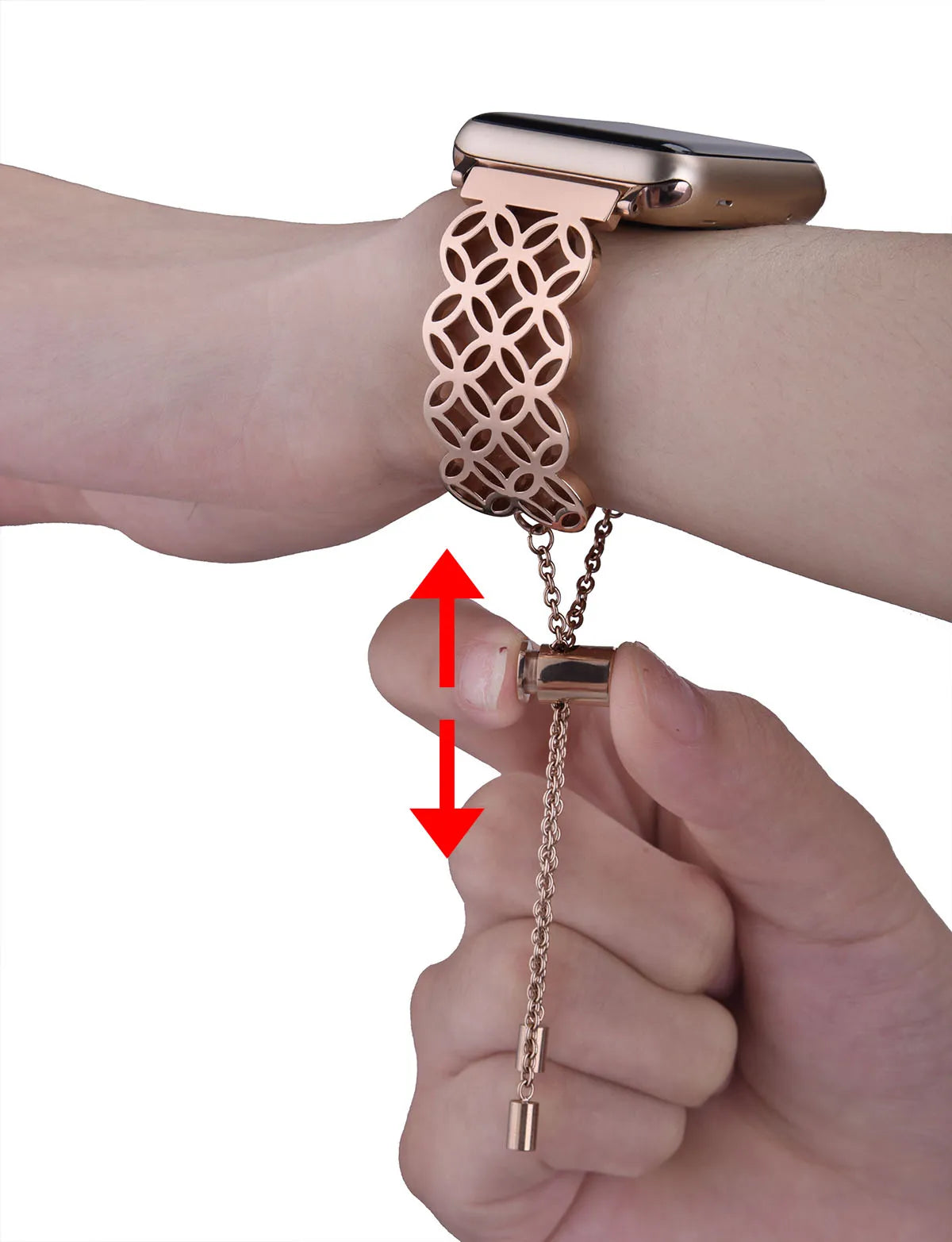 Stainless steel metal watch band compatible with Apple Watch Series with butterfly clasp