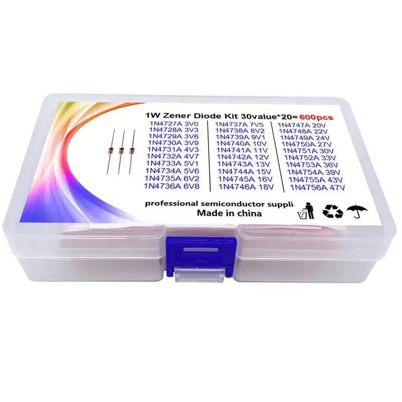 A 1W power rated zener diode with 50V breakdown voltage in boxed packaging.