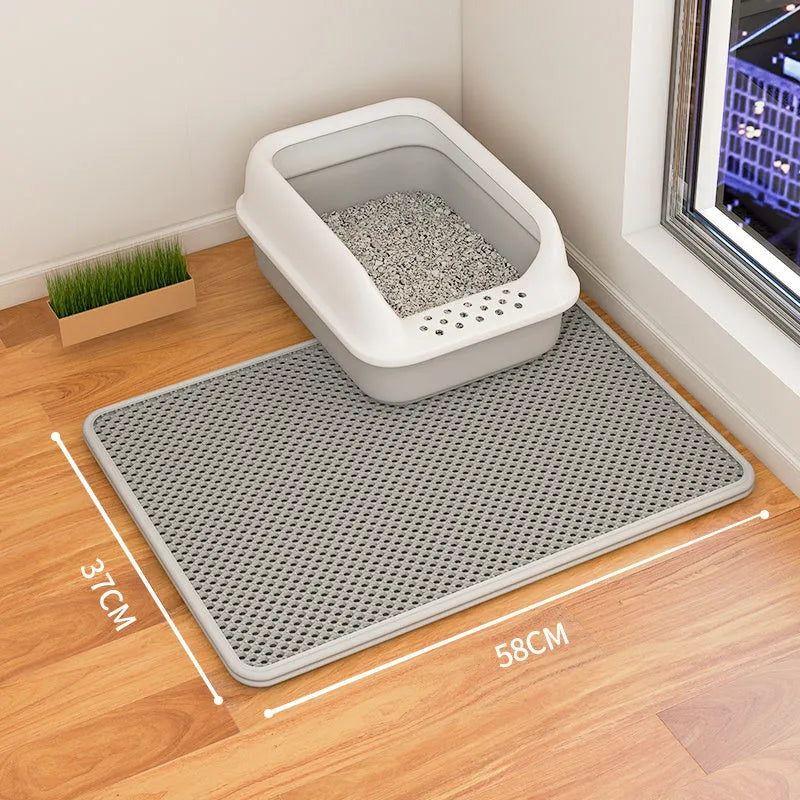 Double layer cat litter mat with waterproof backing in beige colour showing urine trap design