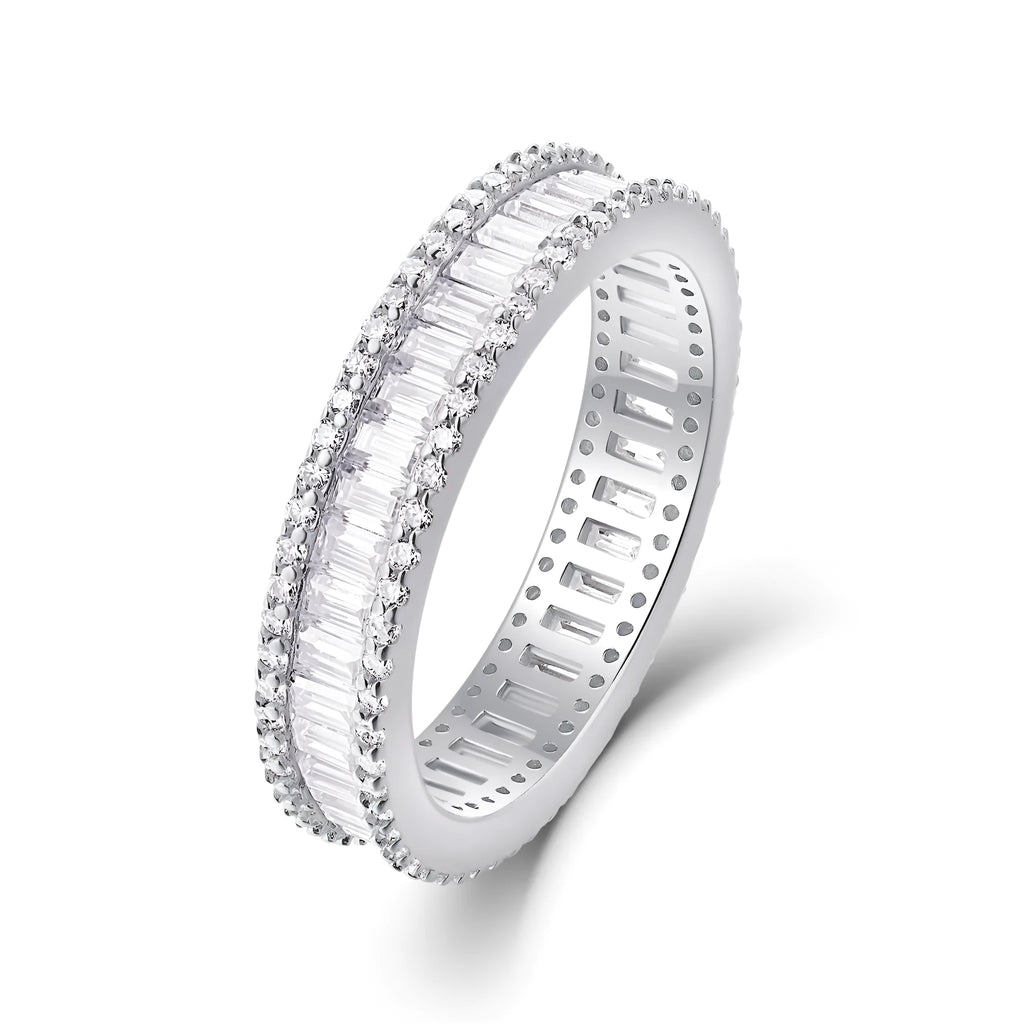 Studded With Stars moissanite wedding ring set in platinum-plated S925 silver, less than 0.1 carat, size 7, gift box