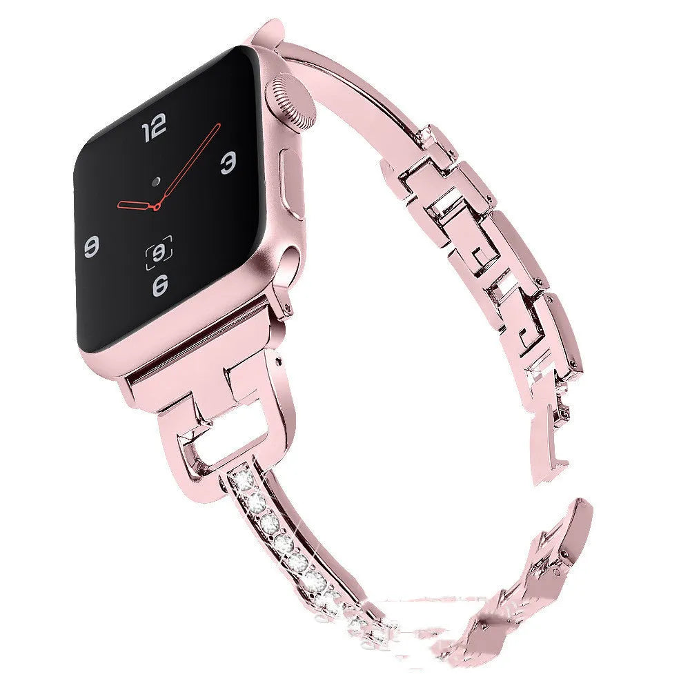 D-shaped metal diamond watch strap for Apple Watch in six colour options
