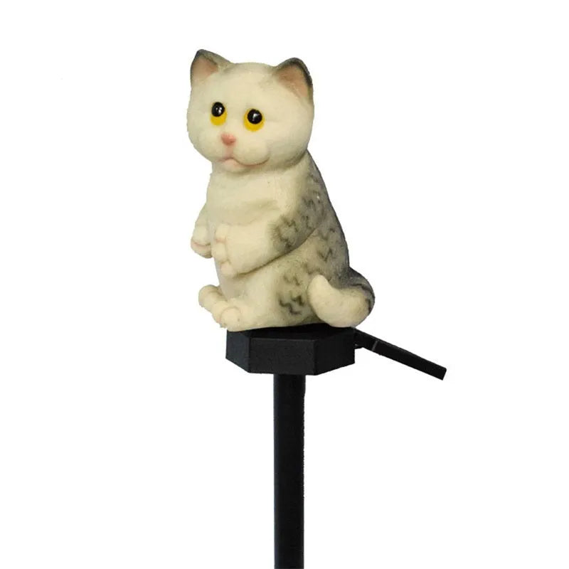 Brown resin cat solar lawn light for garden pathway illumination