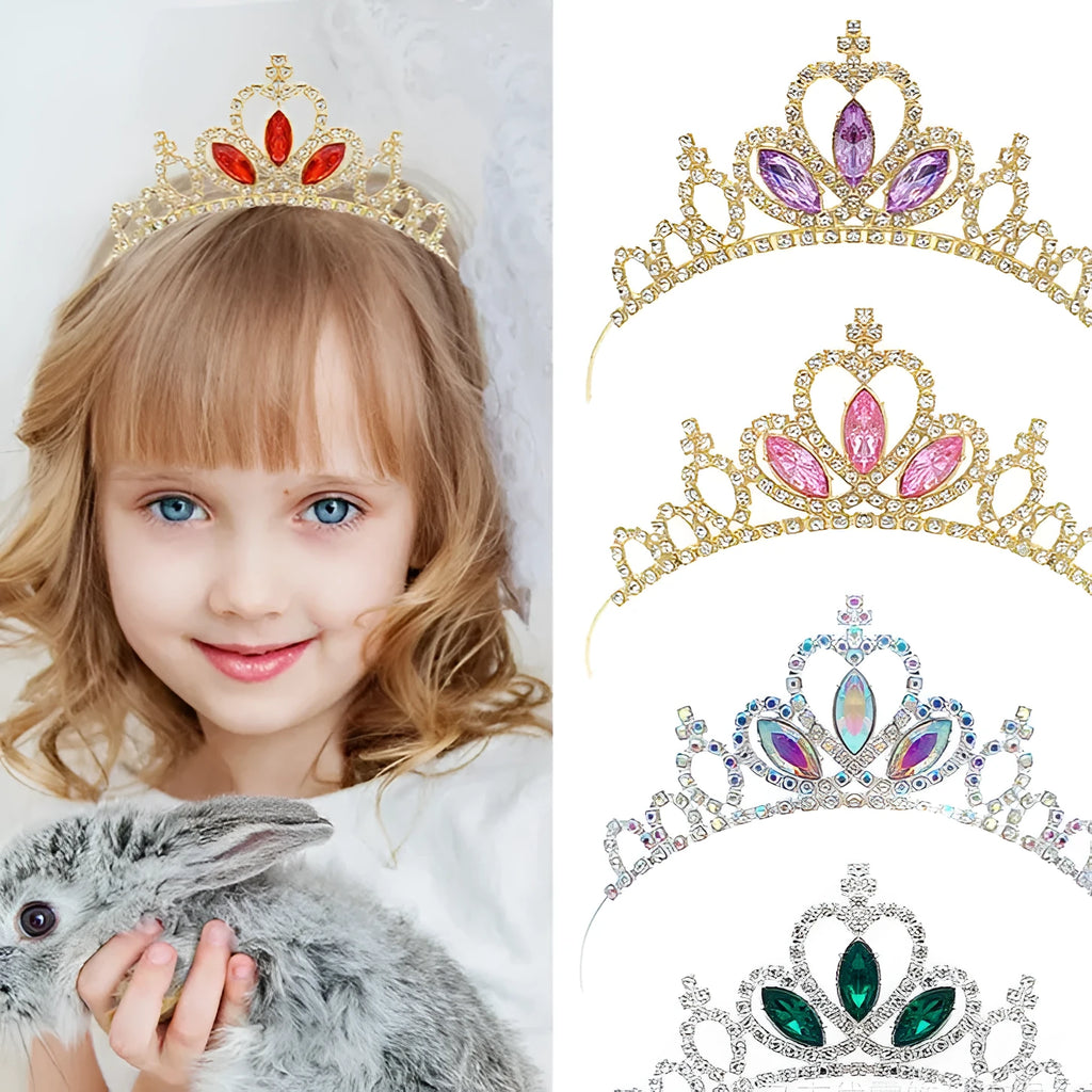 Girl's electroplated alloy princess crown headdress in gold and silver colour variations for birthday parties