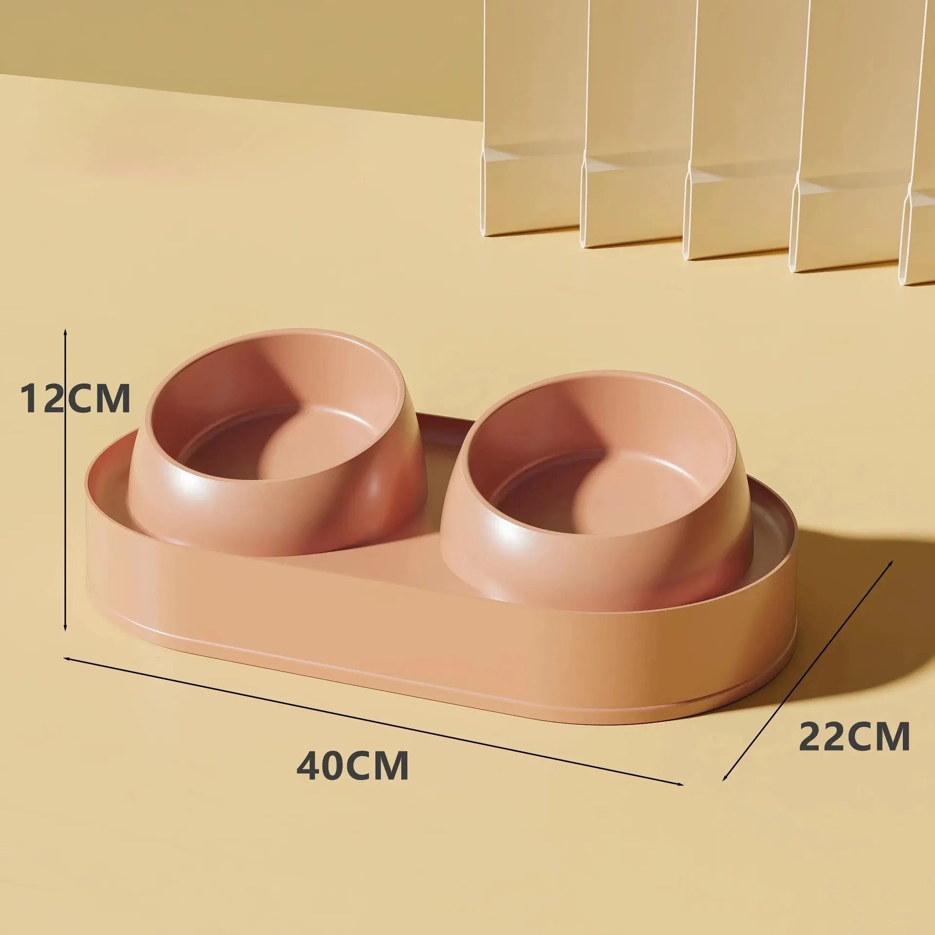 White elevated pet feeder with two tilted bowls on a wide base, for cats and small dogs.