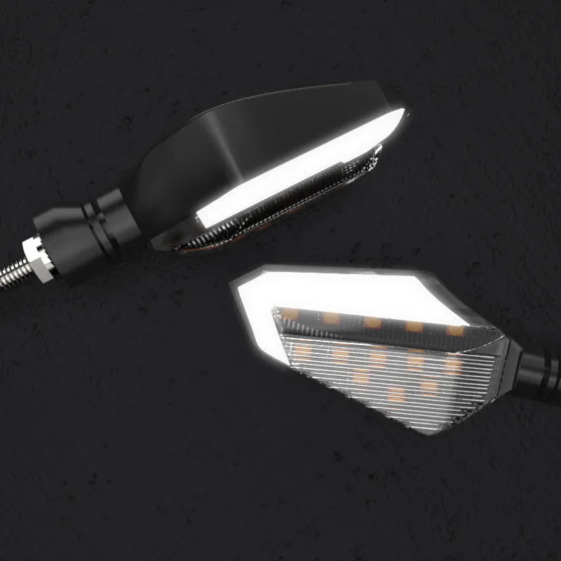 L16 Beast Spirit LED turn signal lamp for off-road motorcycle with hook-shaped daytime running light, yellow light, plastic and acrylic construction