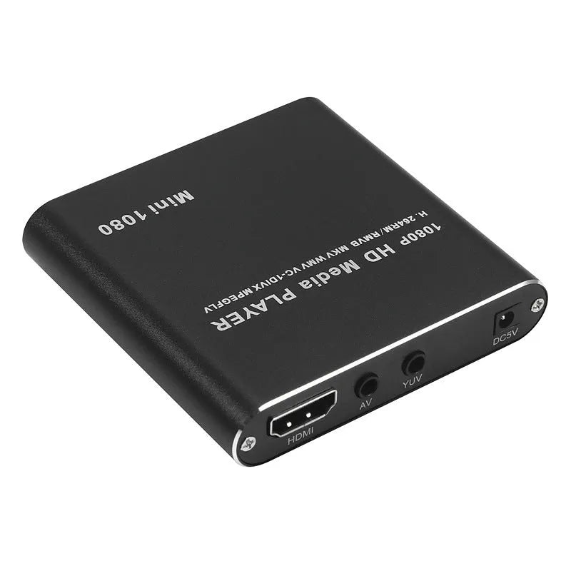 1080p Full HD media player in all-metal construction with HDMI port for SD, USB, and HDD connectivity