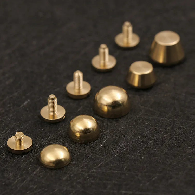 Brass decorative buckle for leatherworking with round and bucket foot nail styles