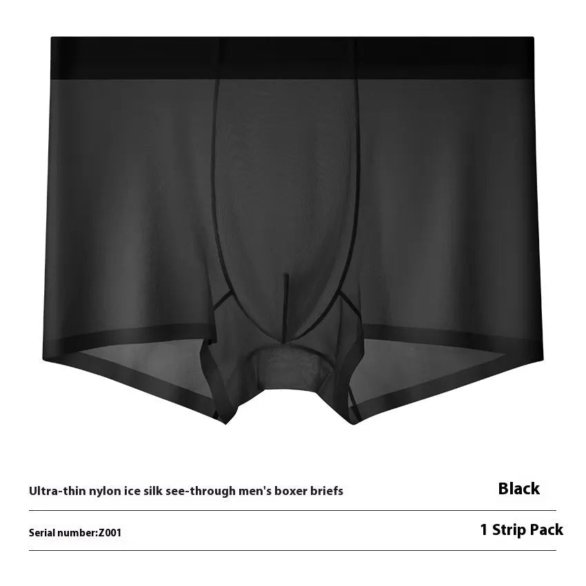 Seamless men's Ice Silk boxer briefs in white, shown flat to display the traceless construction.