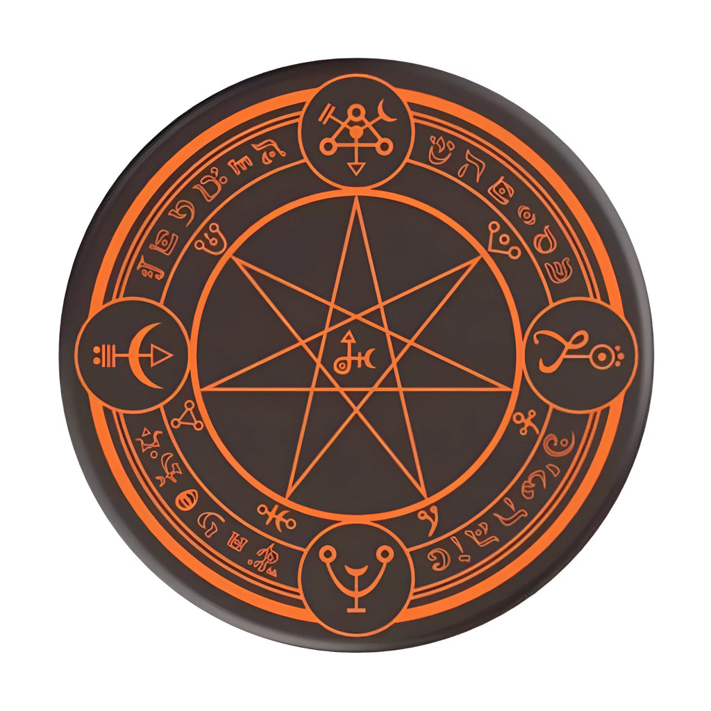 Magic Array 10W wireless charger, 99mm diameter and 8mm thick circular pad, in Blue or Orange.