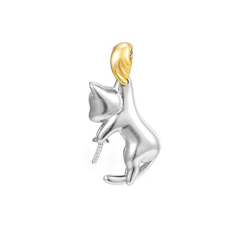 Sterling silver clavicle-length necklace with a cat charm pendant.