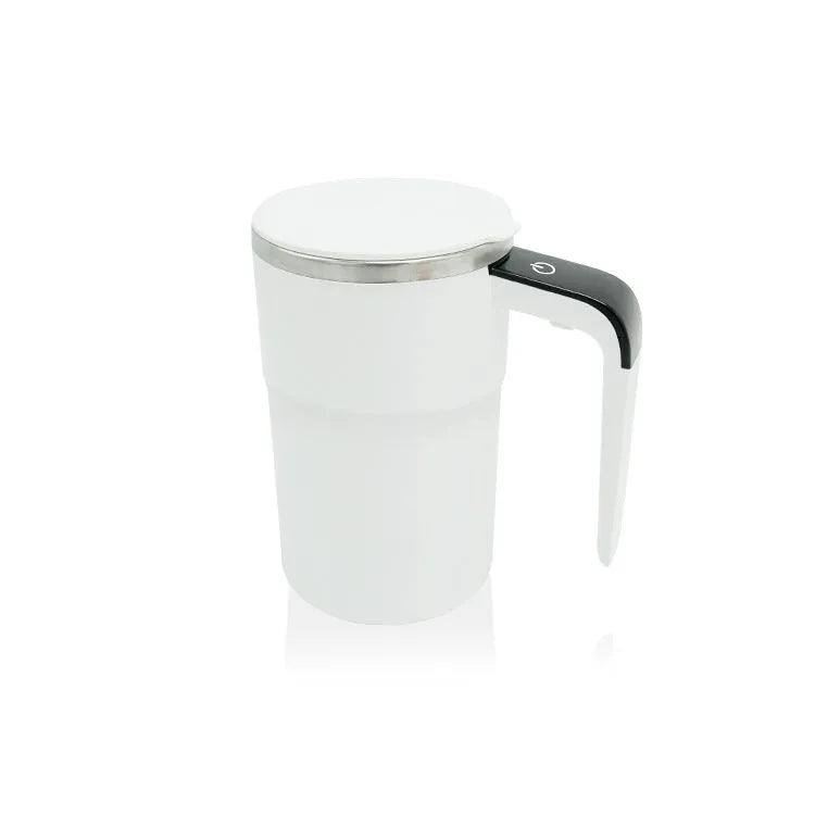Electric magnetic stirring mug 380ml with USB rechargeable battery, LCD temperature display, black or white, stainless steel interior