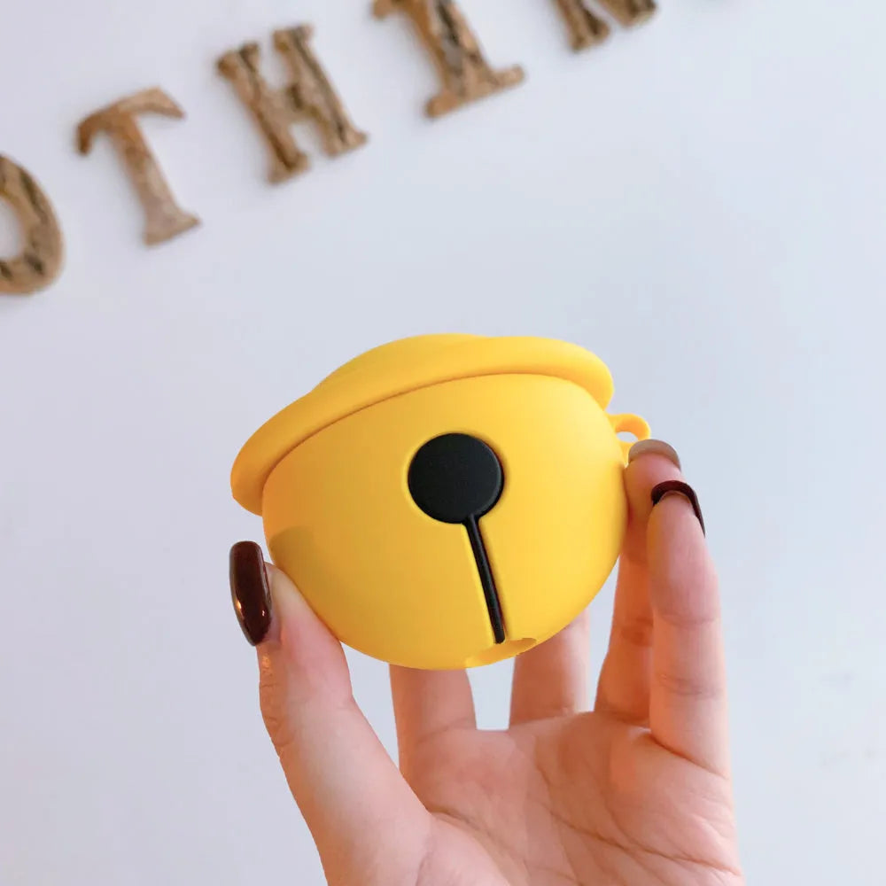 Yellow silicone AirPods case with bell design for 1st and 2nd generation headphones