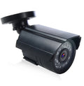 Black HD waterproof security camera with infrared LEDs for night vision.