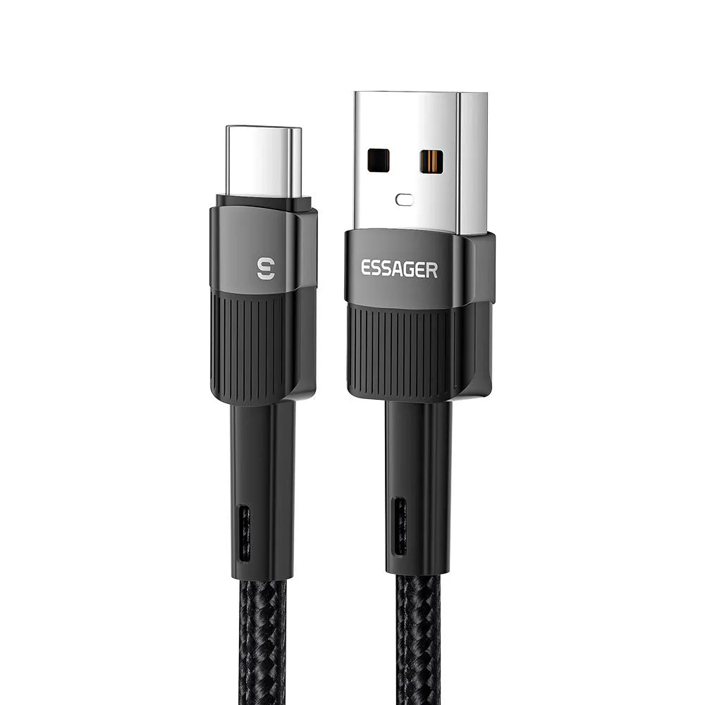 6A super fast charge data cable with braided thread and aluminium alloy connectors in black