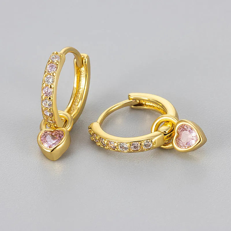 Women's heart-shaped drop earrings with a coloured gemstone, in gold or white gold plating.