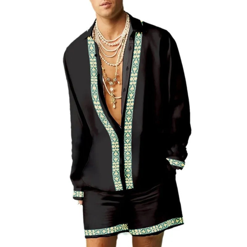 Men's slim fit casual shirt and matching shorts set in a summer colour.