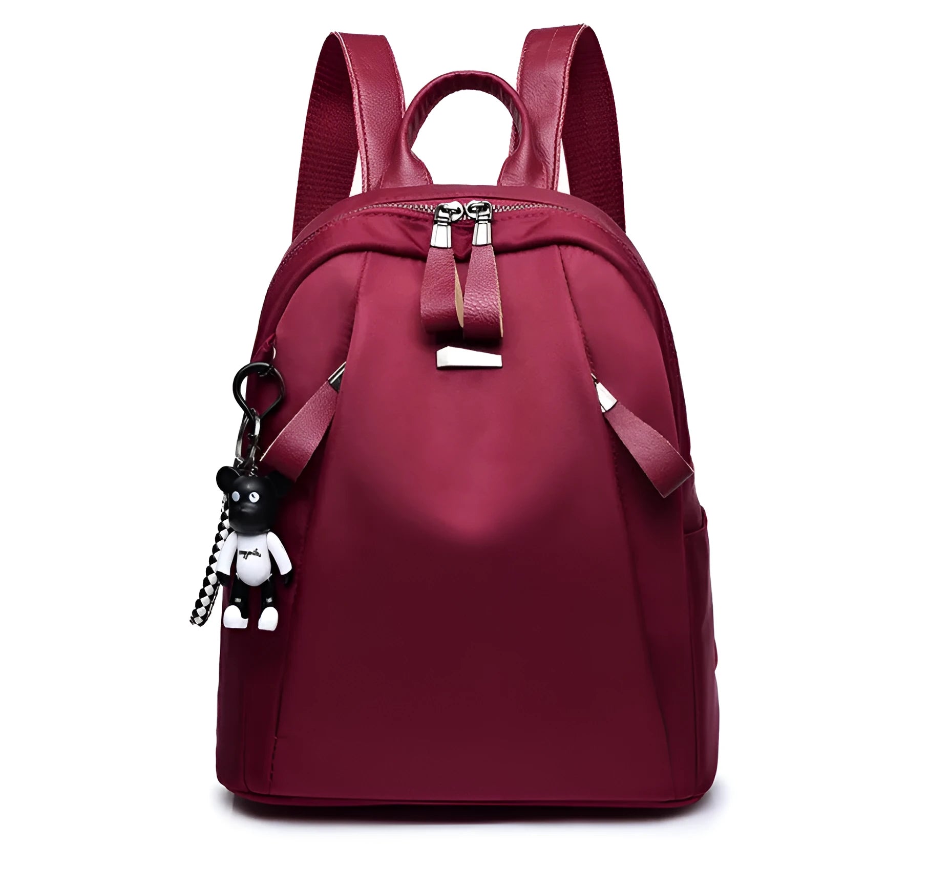 Medium square rucksack in wine red with front digging bag and dual straps.