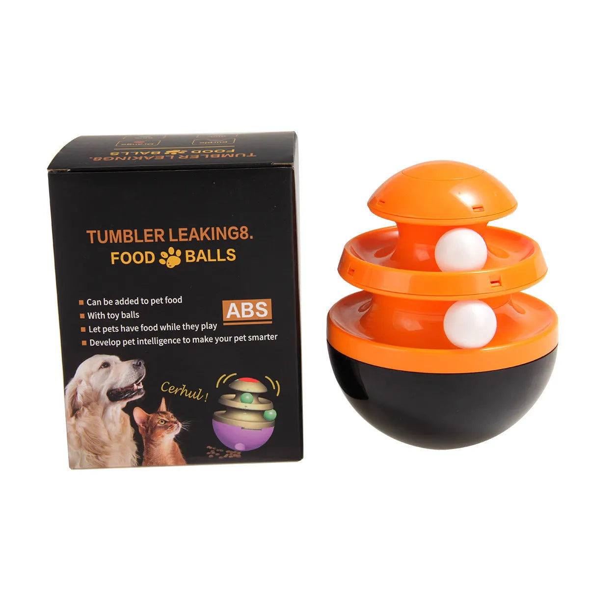 Interactive dog cup food dispenser leaky ball in black, hard plastic, large size