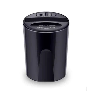 Black car wireless charging cup with detachable base stand for QI smartphones.