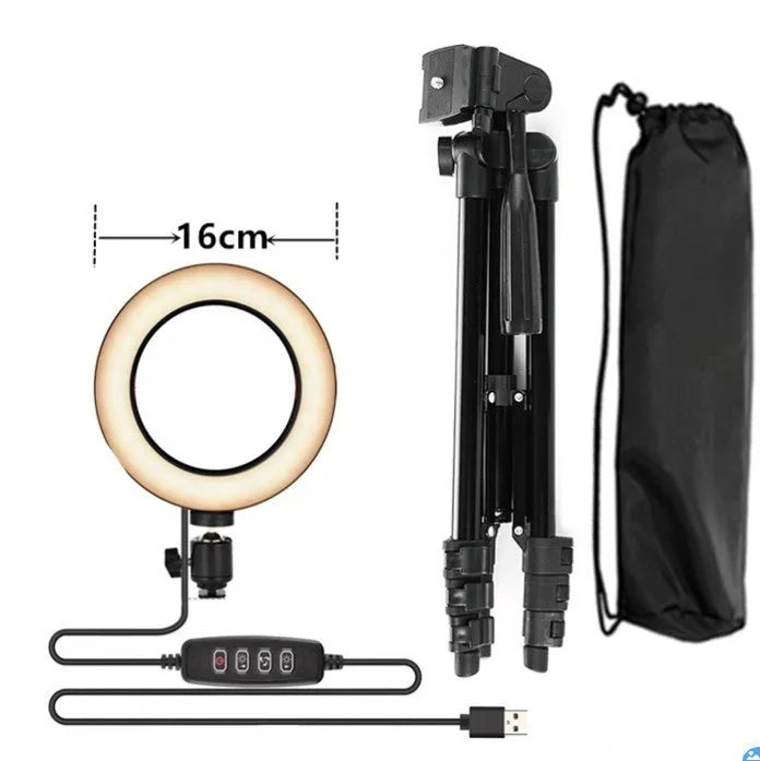 Adjustable live phone stand extended to full height with desk clamp and flexible gooseneck arm holding a mobile phone.