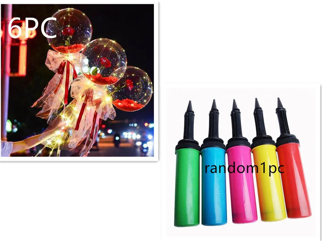 DIY LED luminous balloon rose bouquet set with transparent Bobo balls and LED lights on artificial flowers