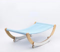 Solid wood cat shaker pet nest with off-ground design, anti-slip mat, and grey or blue cloth cushion, 56.5x30cm