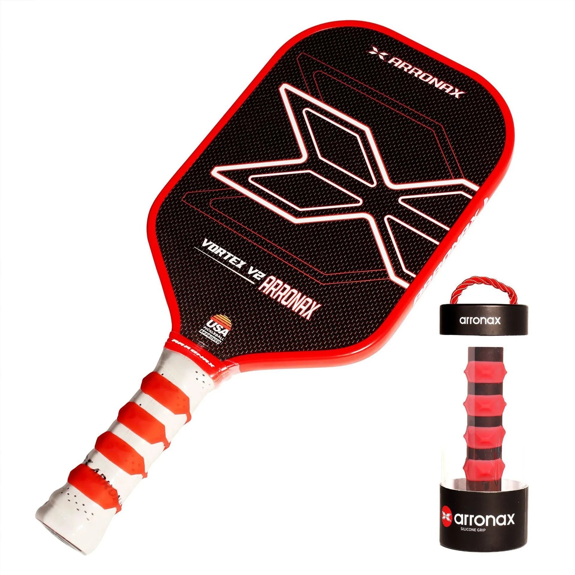 Silicone tennis racket grip buckle in seven colour options showing 17.6 cm by 6.4 cm dimensions