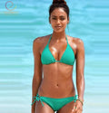 Solid colour split bikini swimsuit with hollow open back in high-elasticity polyester for women swimming or wading