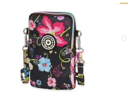 Vertical mobile phone bag in black with Oxford Spinning texture and zipper closure