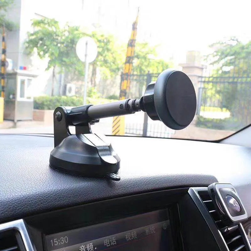 Creative 360 degree rotating suction cup telescopic magnet aluminum alloy car phone holder in black and silvery