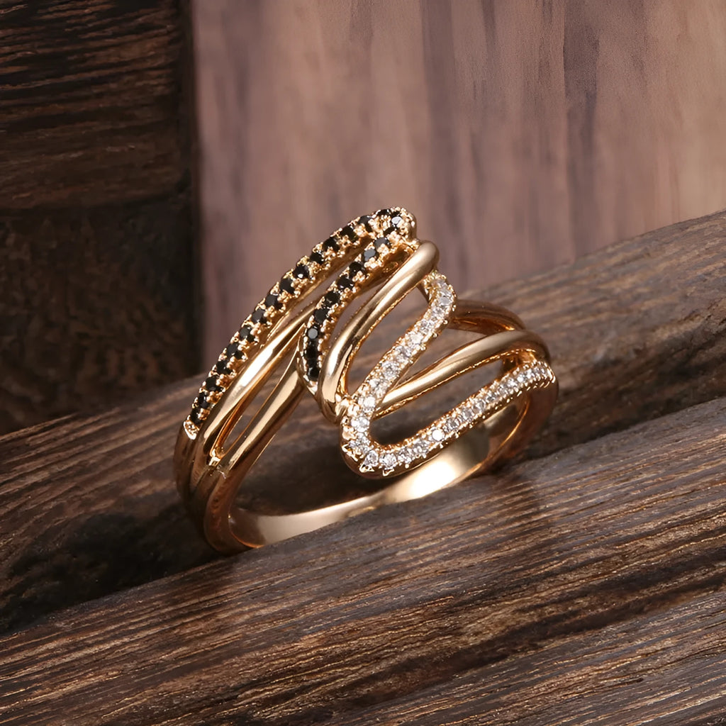 Women's micro-inlaid zircon ring with electroplated copper finish in WK2230 colour