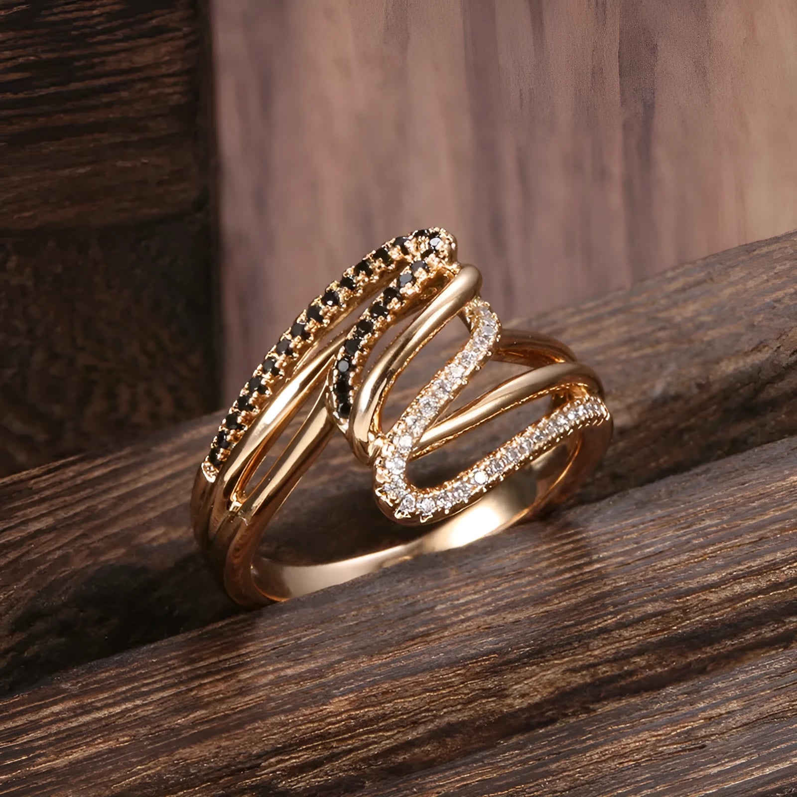 Women's micro-inlaid zircon ring with electroplated copper finish in WK2230 colour