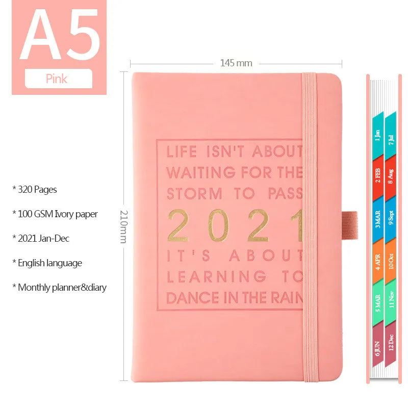 Daily plan self-discipline clocking table notebook with imitation leather cover in five colours