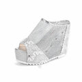 Korean style platform sandals with hollowed chunky heels and lace-up mesh upper