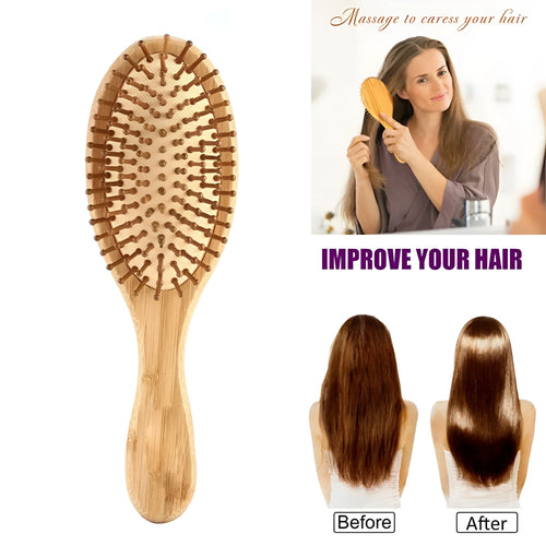 Carbonised bamboo cushion massage comb with smooth finish, 66x218mm size