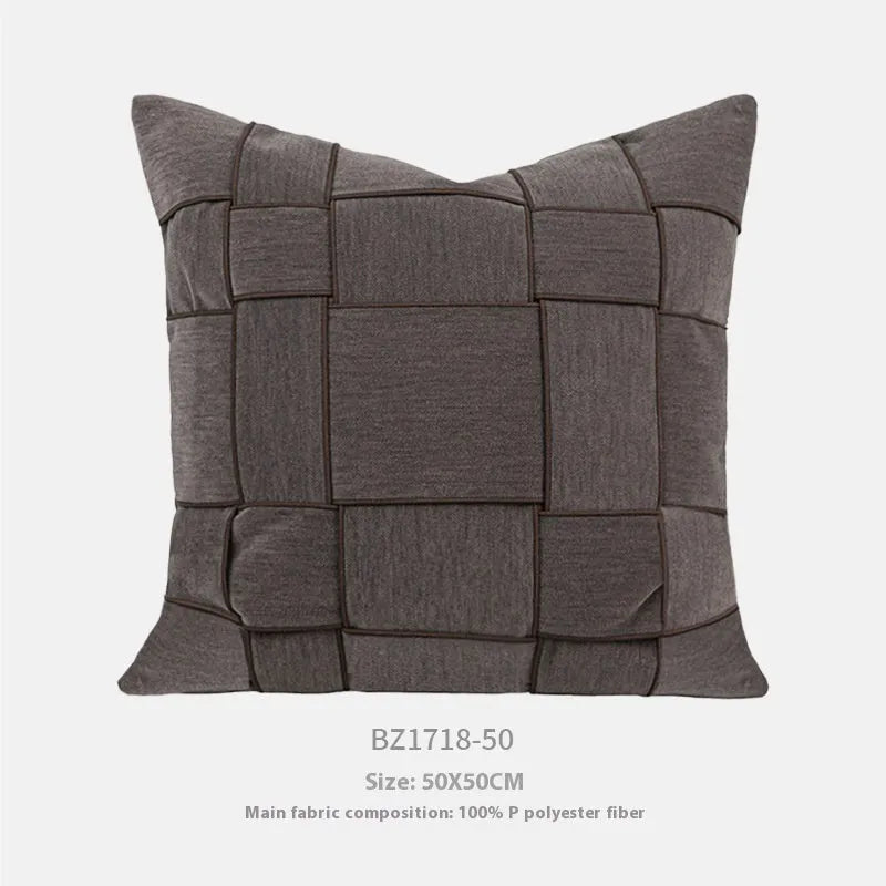 50x50cm chenille woven pillow cushion with feather velvet core in beige colour
