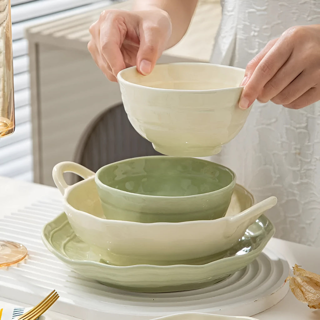 7-piece solid colour ceramic tableware set with modern simplicity design