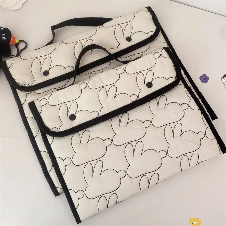 Embroidered rabbit pattern tablet storage bag in black dot nylon, suitable for 11 inch tablet