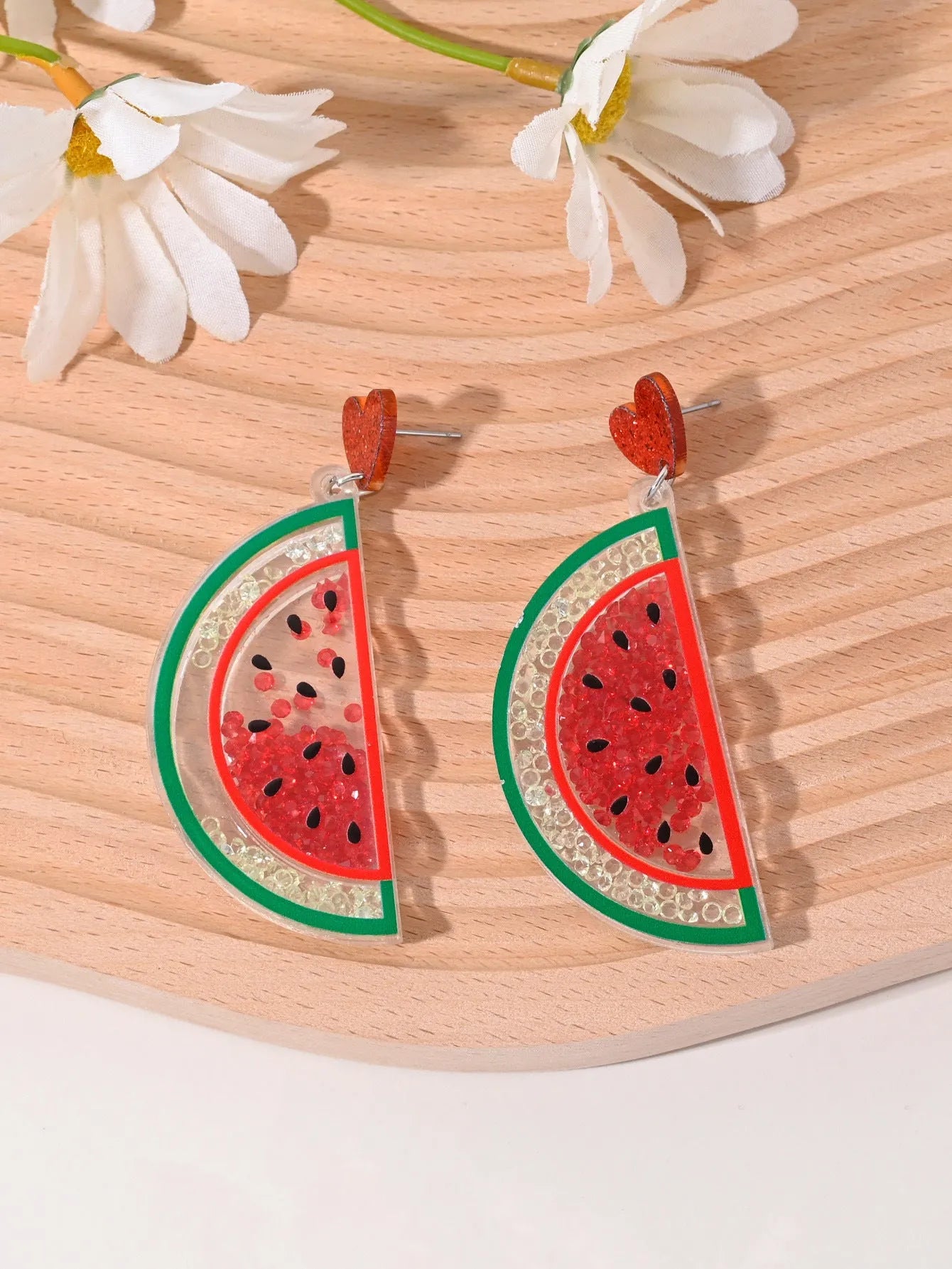 Acrylic fruit and dessert earrings for women with cherry strawberry watermelon pineapple designs
