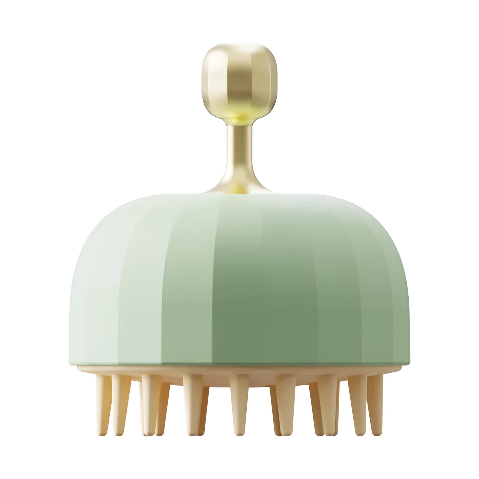 Four pet shampoo massage brushes in green, pink, and white colours with double-sided design and drain holes