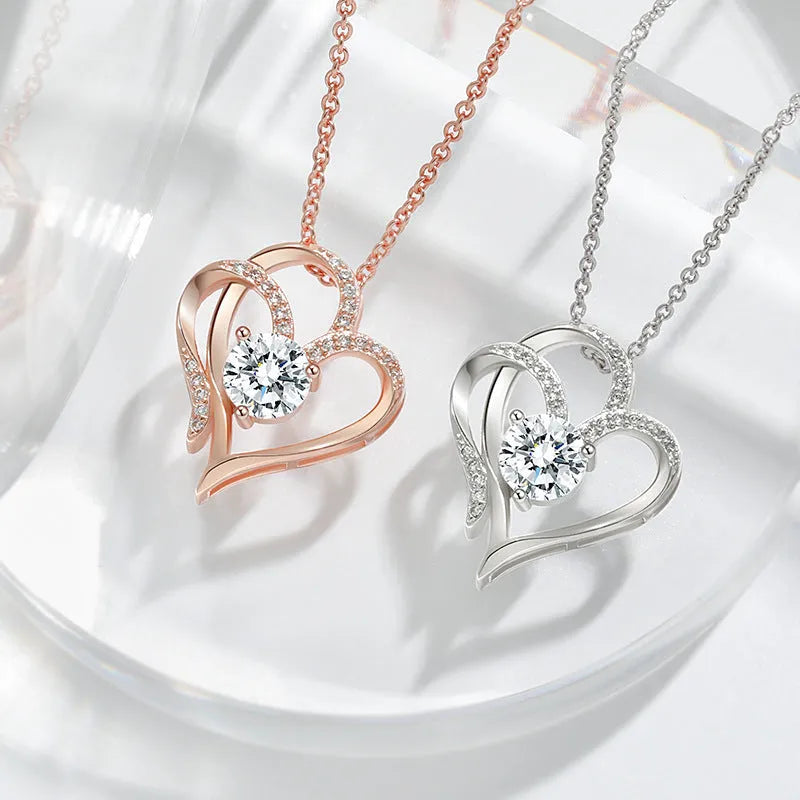 Women's 925 silver heart necklace with choice of platinum, yellow gold or rose gold finishes