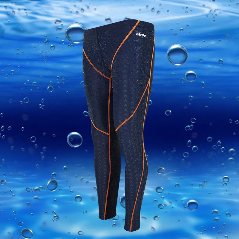 Men's black nylon cropped swimming trunks with grey line detail, brief style for sports
