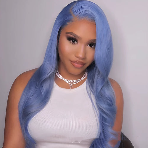 Body wave human hair lace front wig with natural hairline on display stand