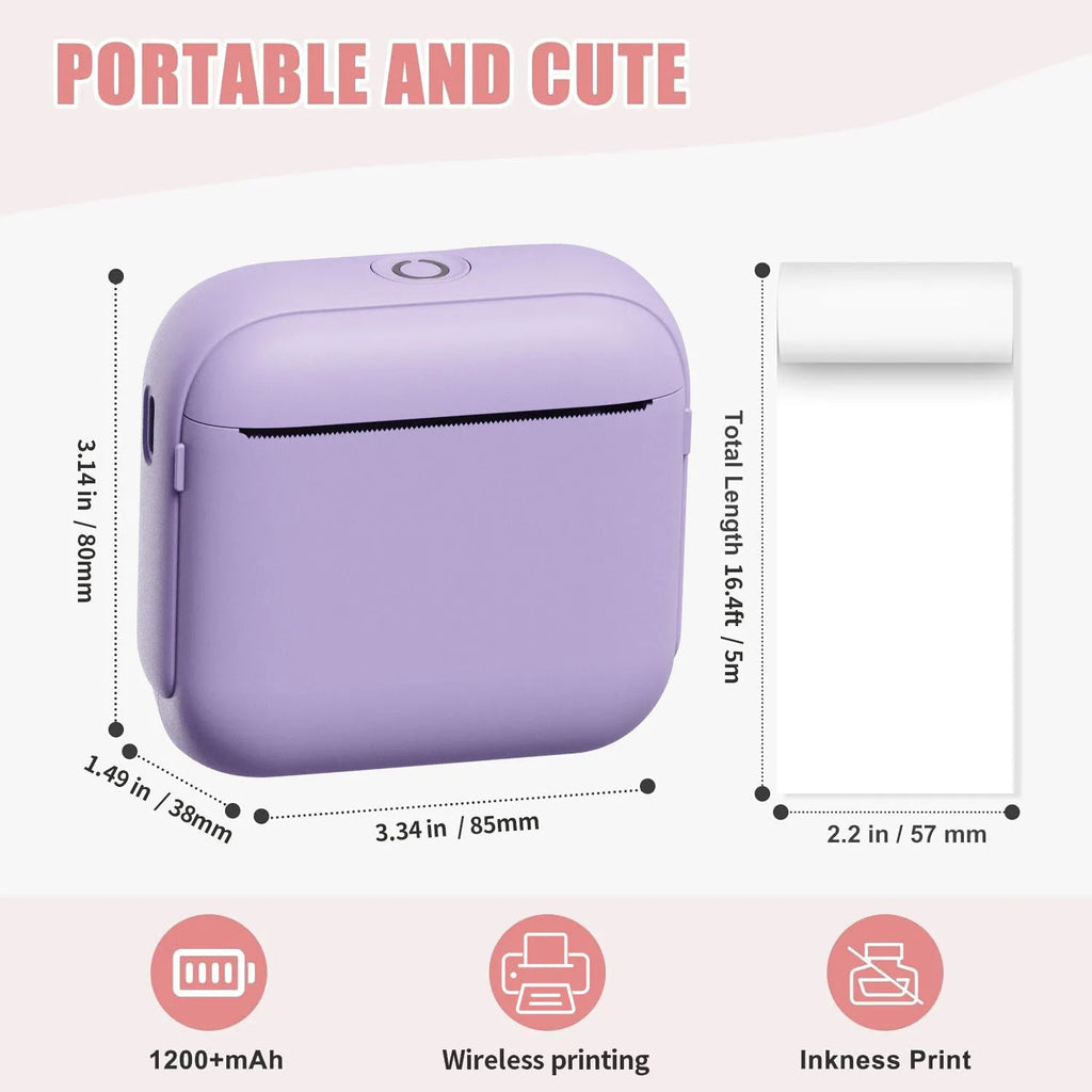 HD Bluetooth portable thermal printer in Beige with compact 85x35x80mm dimensions