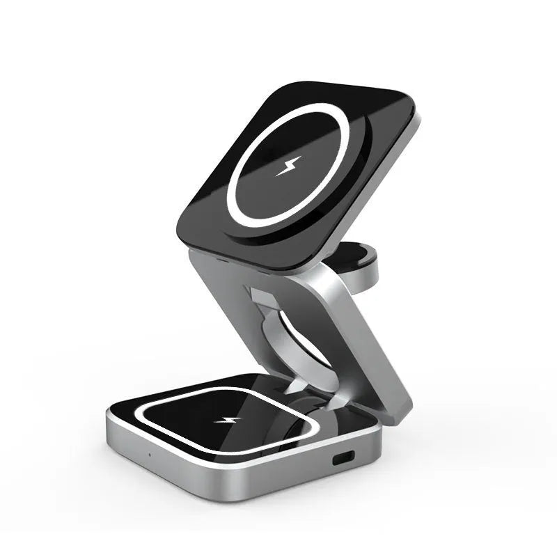 Foldable three-in-one desktop wireless charging bracket with magnetic ring