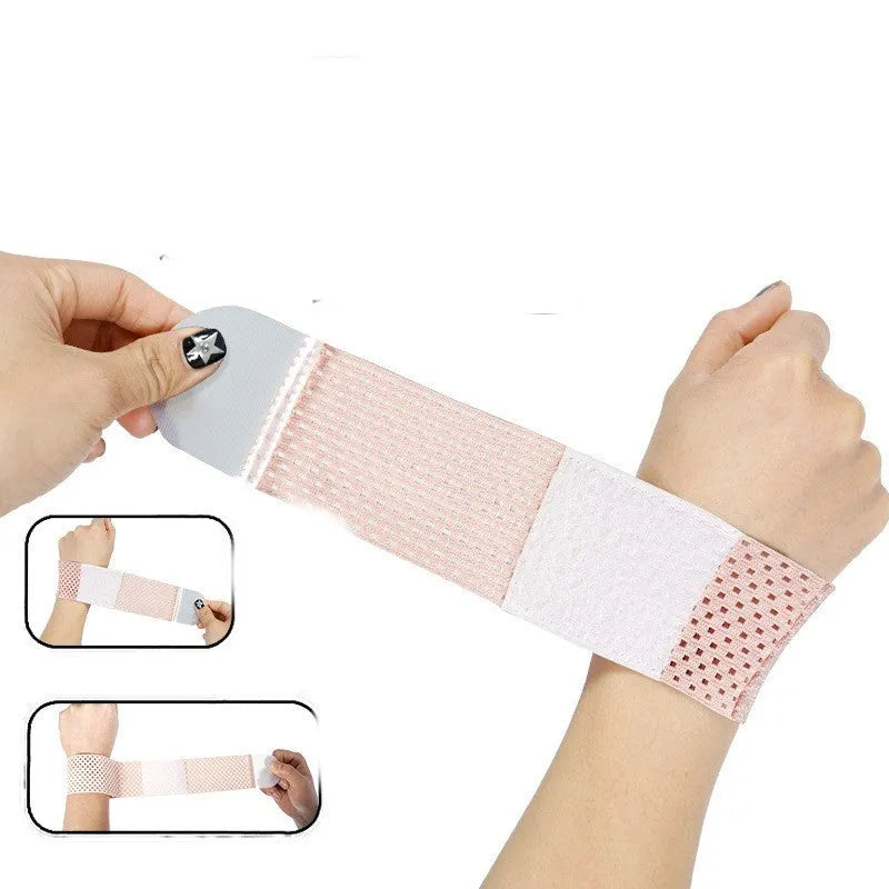 Athletic wristguards in black, gray, and pink colours showing elastic breathable fabric construction