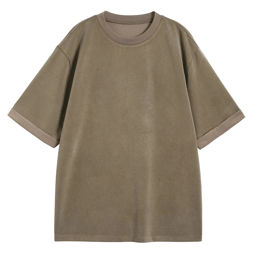Men's brown drape knit loose t-shirt with short sleeves and casual fit